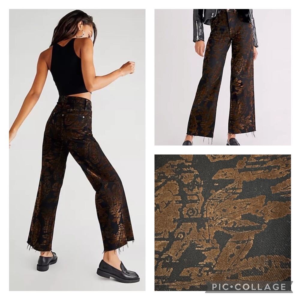 NEW Free People Annabelle Flocked Velvet  Burnout Detail Jeans Size 28 - Picture 7 of 7